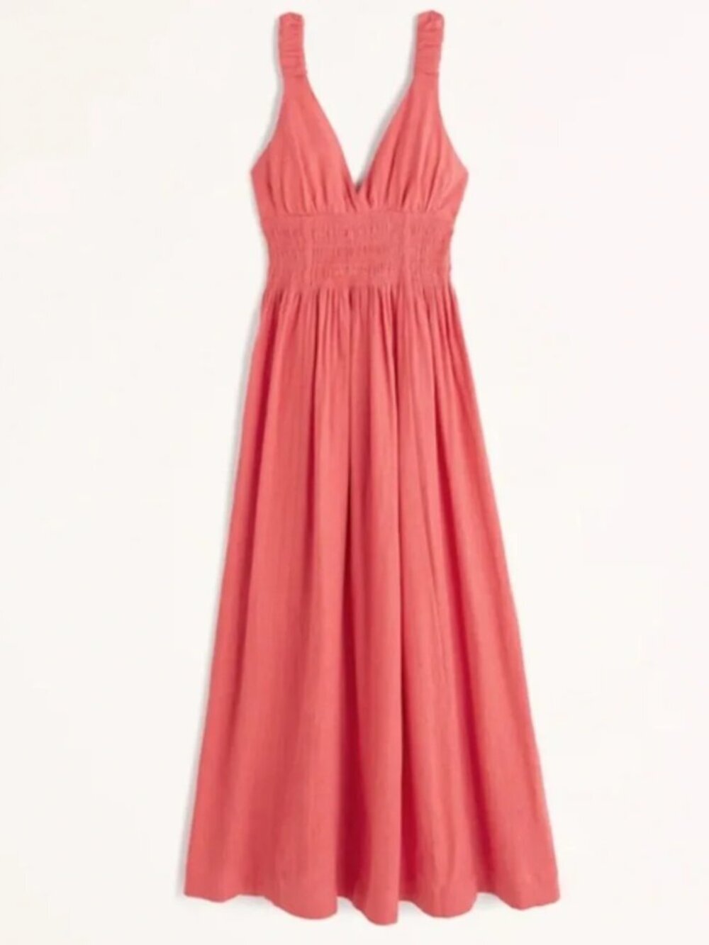 Abercrombie & Fitch Scrunchie Strap Linen Blend Maxi Dress Melon Coral Pink XS - Picture 3 of 8